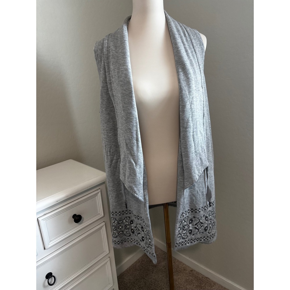 Democracy Womens Gray Sleeveless Open‎ Front Draped Cardigan Vest Sequin Small